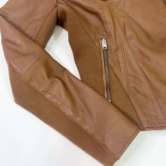 Marc New York Andrew Marc Jacket Womens Small Brown Solid Leather Moto Jacket - Picture 2 of 11